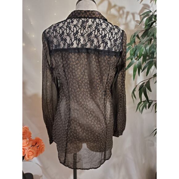 Free People All that Glitters Sheer Lace Blouse Size M Black Whimsigoth ASO TV - Picture 3 of 11